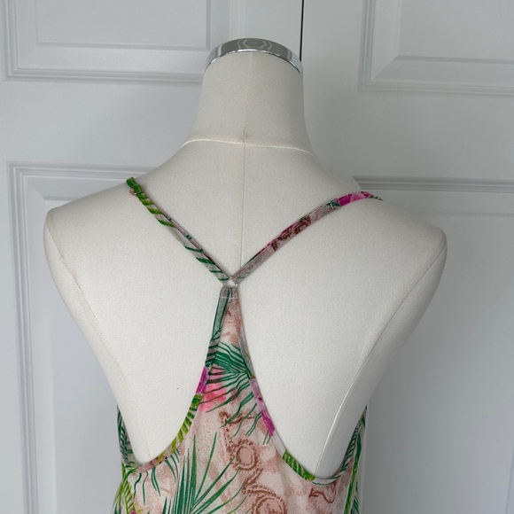 Betsey Johnson Tropical Green Pink Hi-Low Racerback Swim Cover-up Dress Size L - Picture 10 of 15